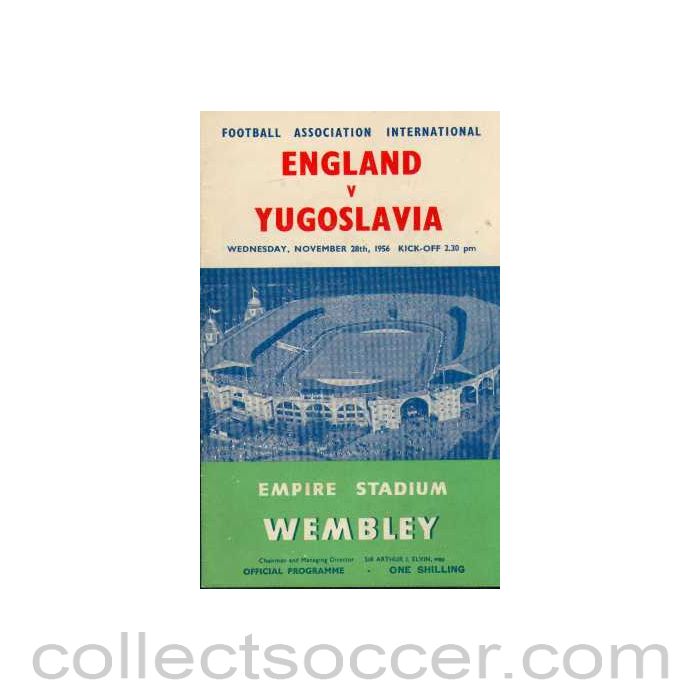 1956 England V Yugoslavia Programme 28/11/1956