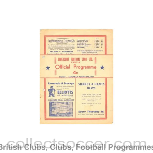 1957 - Aldershot Town v Port Vale official programme 24/08/1957