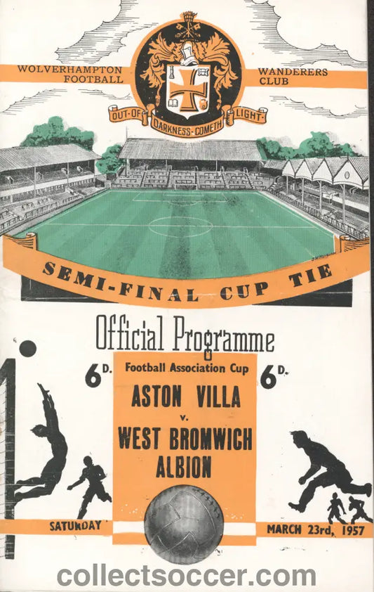 1957 FA Cup Semi Final Aston Villa v West Bromwich Albion Programme at Molineux