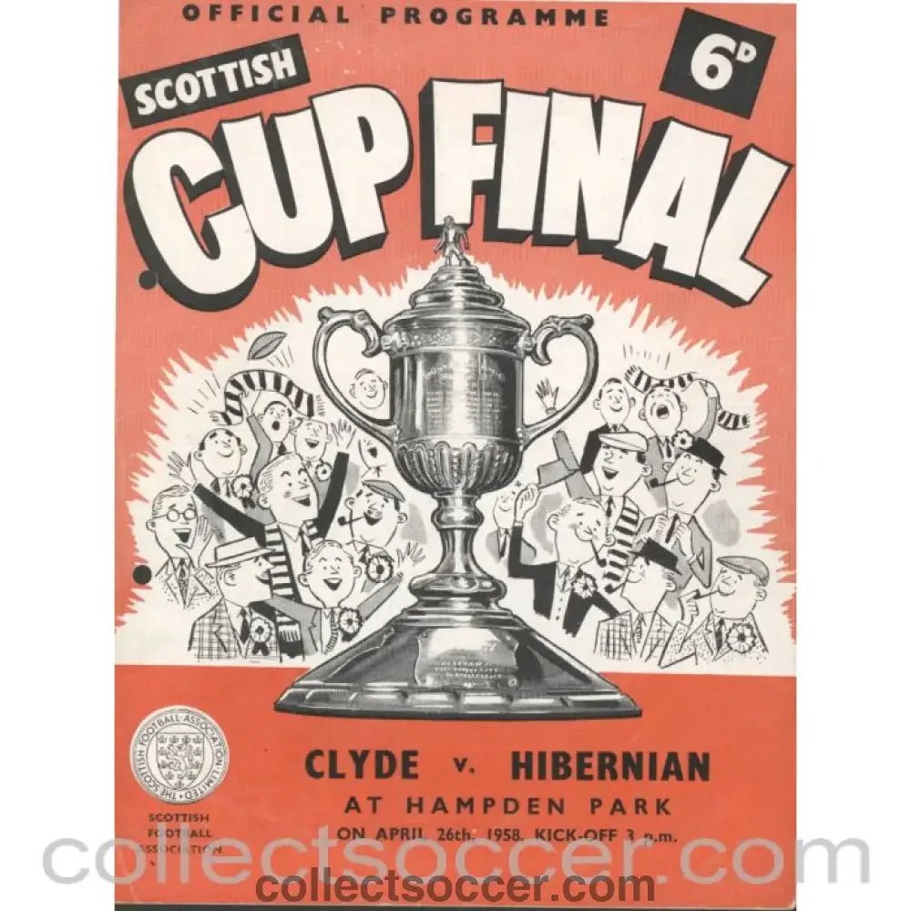 1958 Scottish Cup Final Clyde v Hibernian Official Football Programme - hole punched - Collect Soccer