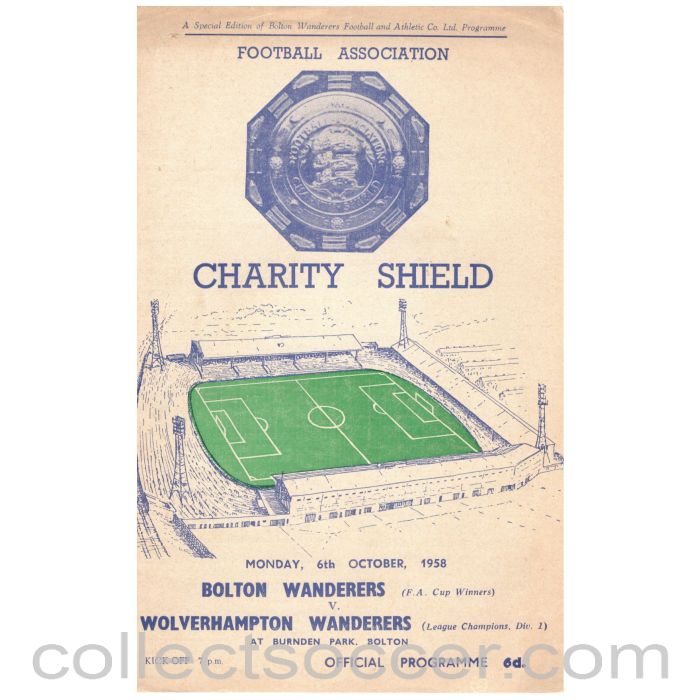 1958 Charity Shield Official Programme Bolton Wanderers v Wolverhampton Wanderers
