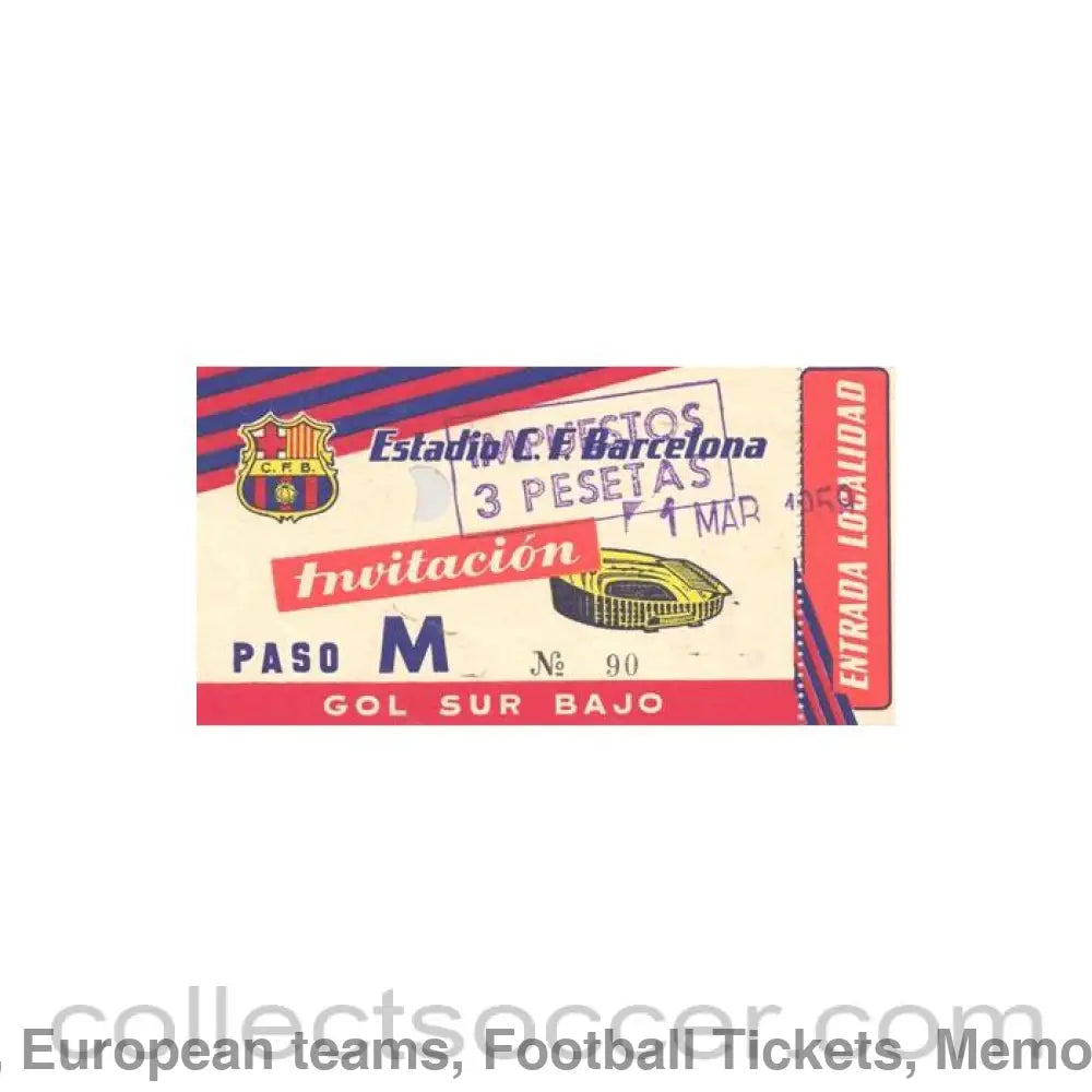 1959 - Barcelona unused ticket 01/03/1959