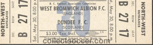 1959 Ticket Played in Canada West Bromwich Albion v Dundee Mint Condition