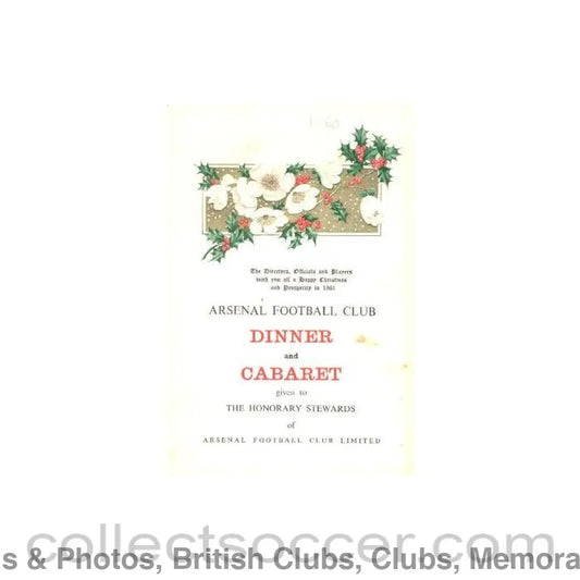 1960 - Arsenal - Dinner & Cabaret to The Honorary Stewards of Arsenal FC menu with ribbon 08/12/1960