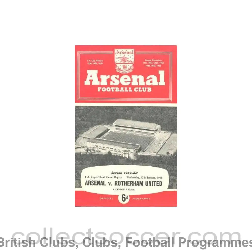 1960 - Arsenal v Rotherham United official programme 13/01/1960