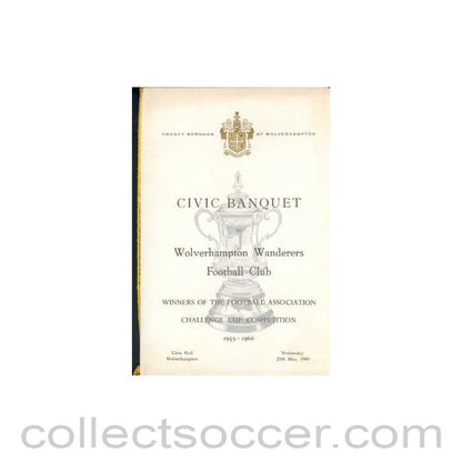 1960 Wolverhampton Wanderers v Blackburn Rovers menu with Seating Arrangements 07/05/1960