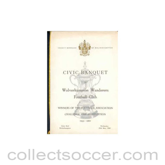 1960 Wolverhampton Wanderers v Blackburn Rovers menu with Seating Arrangements 07/05/1960