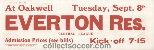 1960’s Original Bus Destination Poster Barnsley v Everton Reserves.