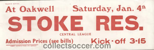 1960s Original Bus Destination Poster Barnsley v Stoke City Reserves.