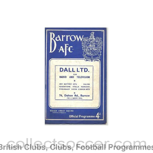 1961 - Barrow v Portsmouth official programme 13/09/1961