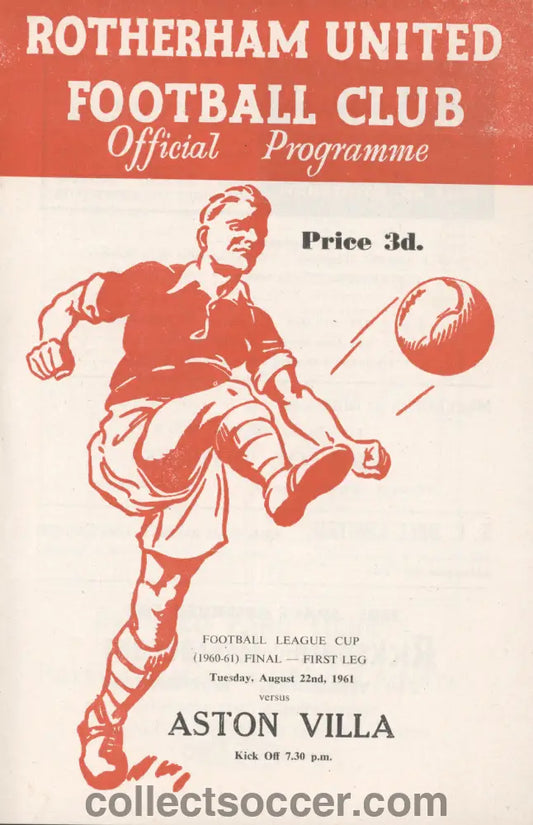 1961 League Cup Final First Leg Rotherham v Aston Villa Programme