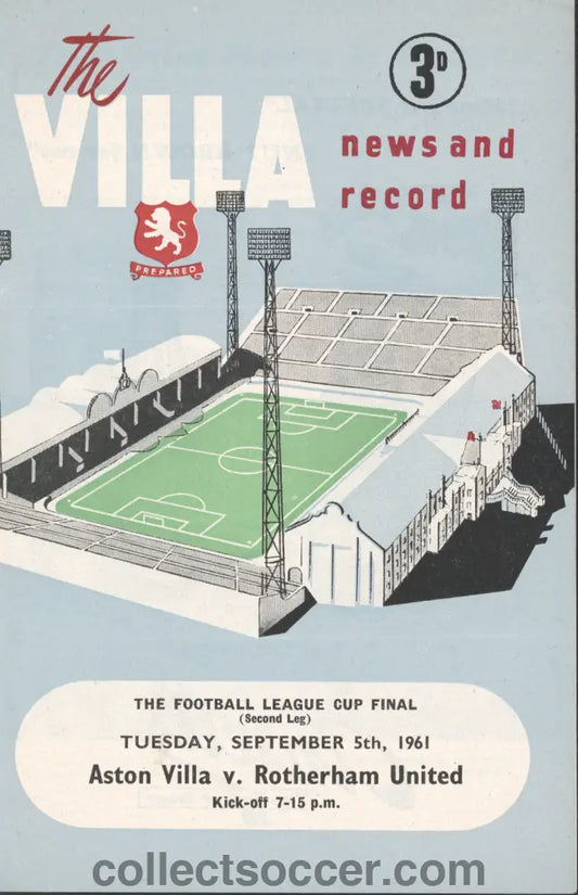 1961 League Cup Final Second Leg Aston Villa v Rotherham United Programme