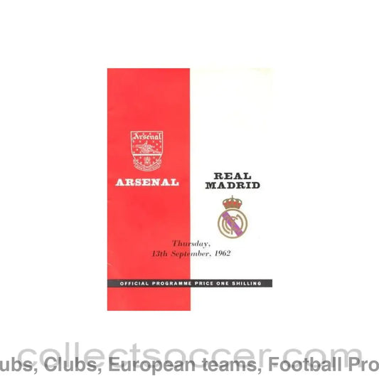 1962 - Arsenal v Real Madrid official programme 13/09/1962
