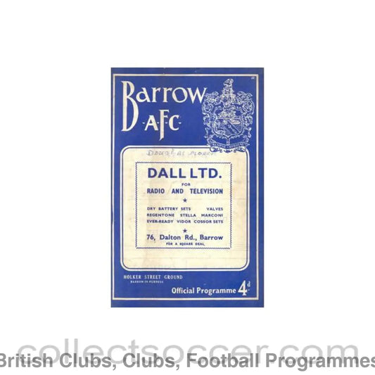 1962 - Barrow v Doncaster Rovers official programme 01/01/1962