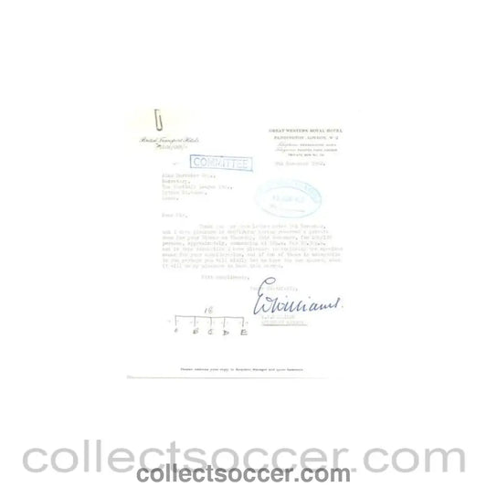 1962 - Letter from Great Western Royal Hotel Paddington London originally signed of 09/11/1962 to FL