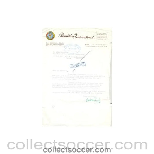 1962 - Letter from Panathlon International originally signed of 04/12/1962 to Alan Hardaker Secretary of The Football