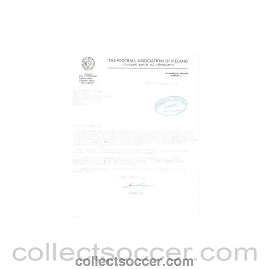 1962 - Letter from The F.A. of Ireland Dublin originally signed of 17/11/1962 to FL