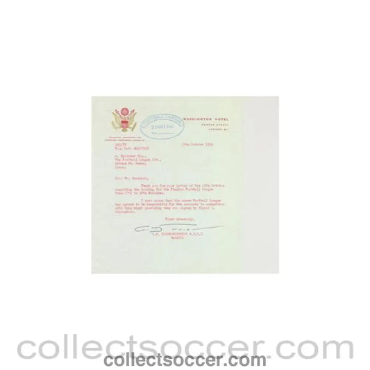 1962 - Letter from Washington Hotel London originally signed of 19/10/1962 to FL