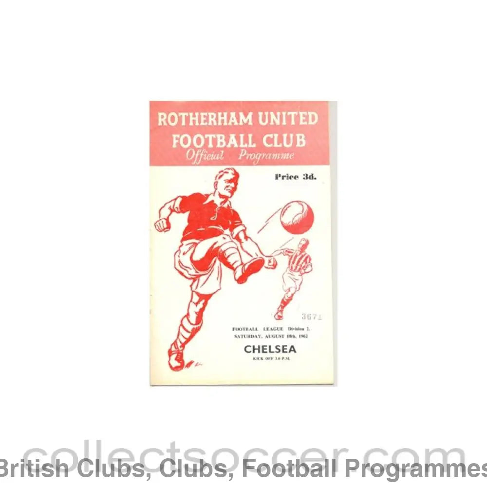 1962 - Rotherham United v Chelsea official programme 18/08/1962