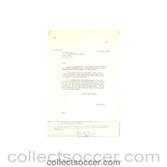 1962 - Two Letters from BBC TV Centre originally signed by Jack Oaten and Peter Dimmock of 02/11/1962 to FL