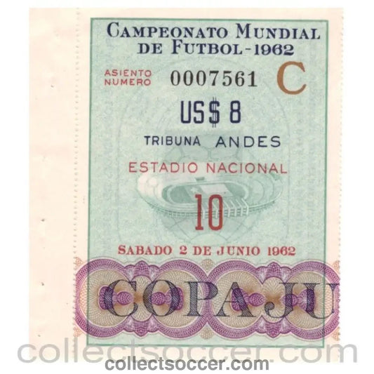 1962 World Cup Original Ticket Chile V Italy 02/06/1962