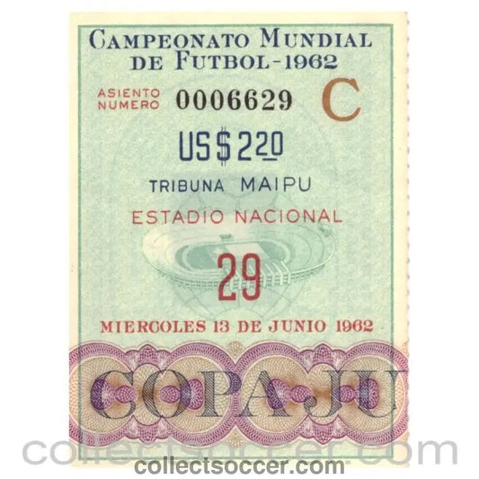 1962 World Cup Semi Final Original Ticket Chile V Brazil 13/06/1962