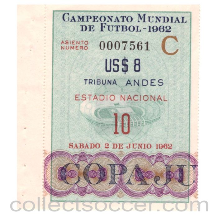 1962 World Cup Original Ticket Chile V Italy 02/06/1962