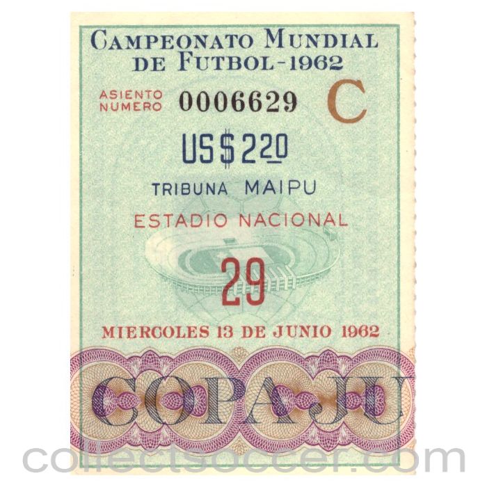 1962 World Cup Semi Final Original Ticket Chile V Brazil 13/06/1962