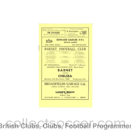 1963 - Barnet vChelsea official programme 04/11/1963