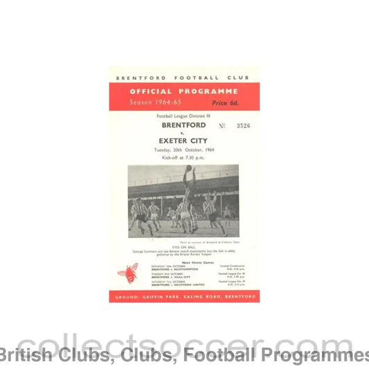 1964 - Brentford v Exeter City official programme 20/10/1964 Football League