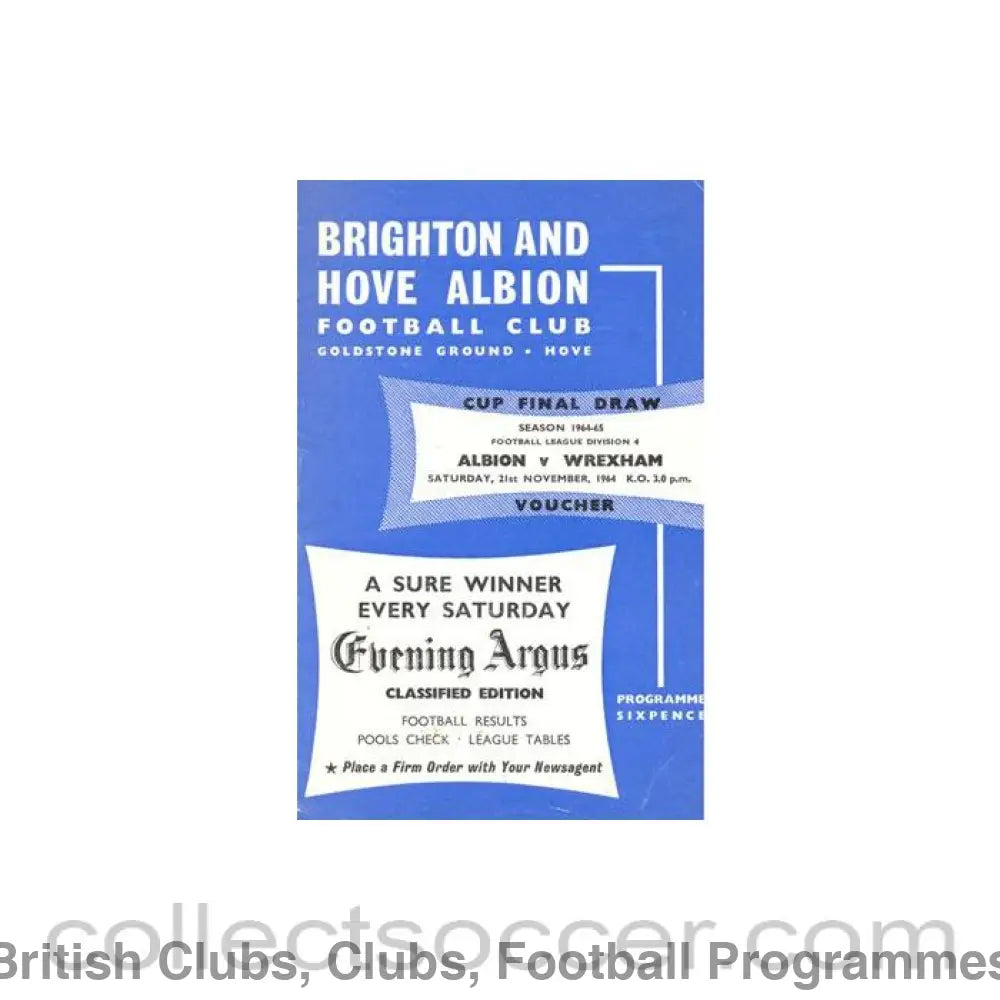 1964 - Brighton & Hove Albion v Wrexham official programme 21/11/1964 Football League