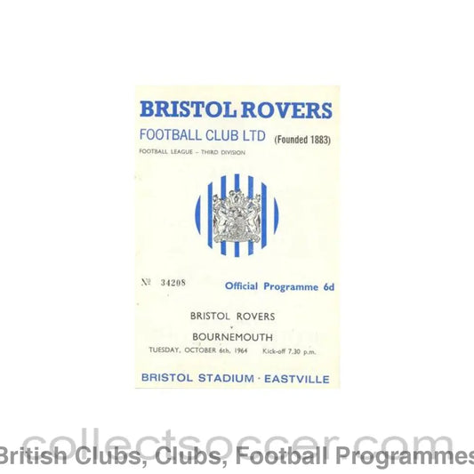 1964 - Bristol Rovers v Bournemouth official programme 06/10/1964 Football League