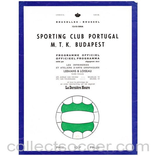 1964 Cup Winners Cup Final Official Programme Sporting Lisbon v MTK Budapest