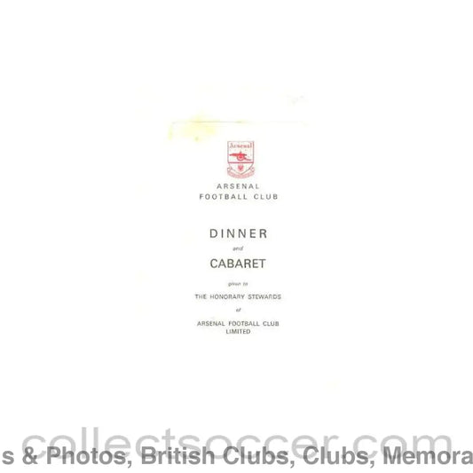 1965 - Arsenal - Dinner & Cabaret to The Honorary Stewards of Arsenal FC menu 22/11/1965