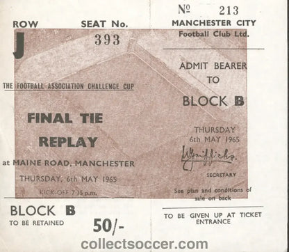 1965 FA Cup Final Replay Leeds United v Liverpool Unused Ticket - Collect Soccer