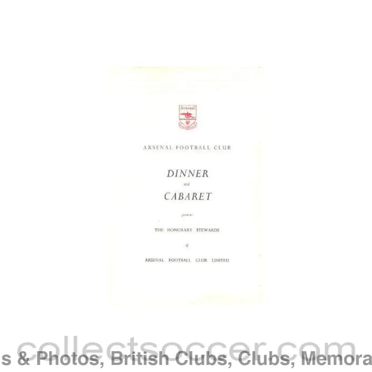 1966 - Arsenal - Dinner & Cabaret to The Honorary Stewards of Arsenal FC menu 02/12/1966