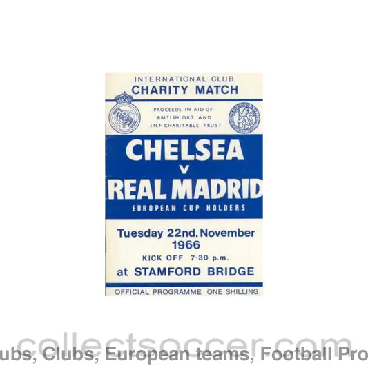 1966 - Chelsea V Real Madrid official programme 22/11/1966