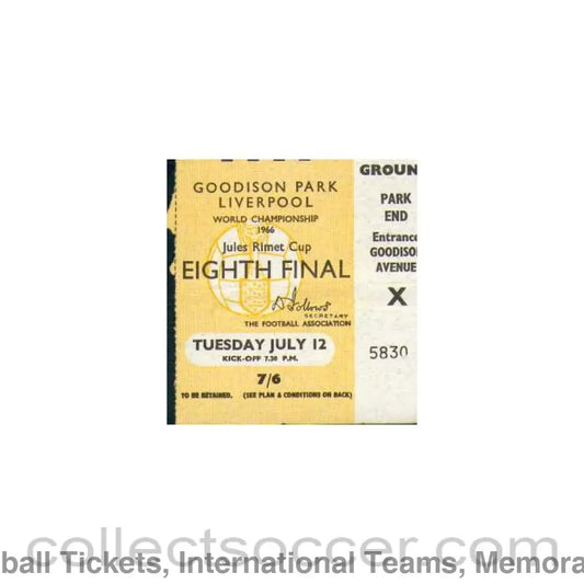 1966 World Cup Ticket 12/07/1966