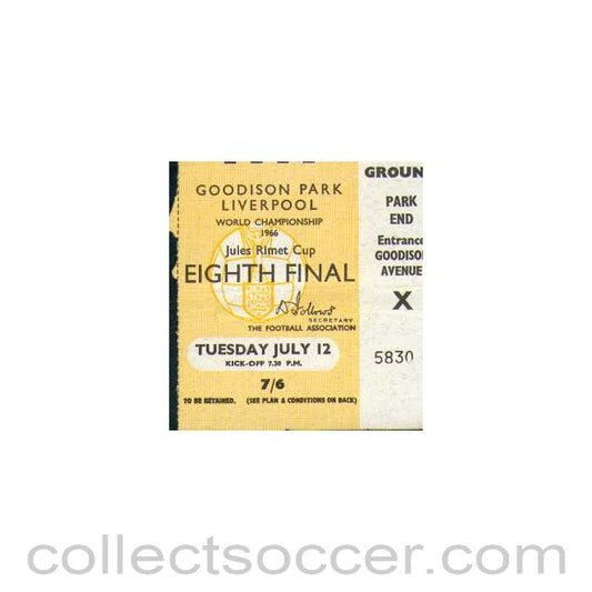 1966 World Cup Ticket 12/07/1966
