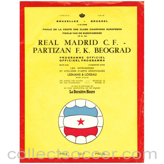 1966 European Cup Final Official Programme Real Madrid v Partizan Belgrade