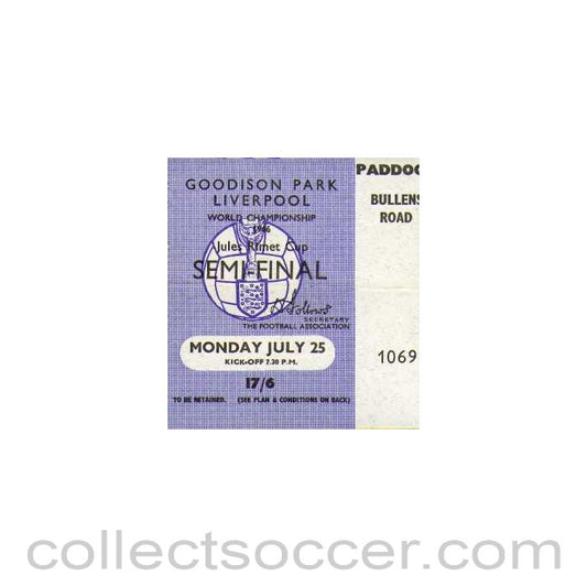 1966 World Cup Semi Final Ticket
