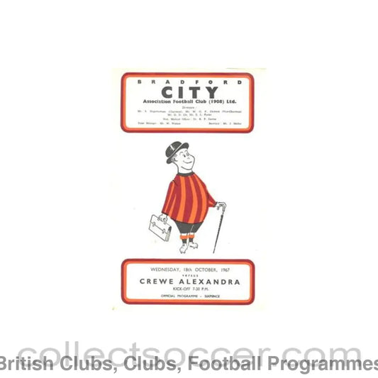 1967 - Bradford v Crewe Alexandra official programme 18/10/1967 Football League