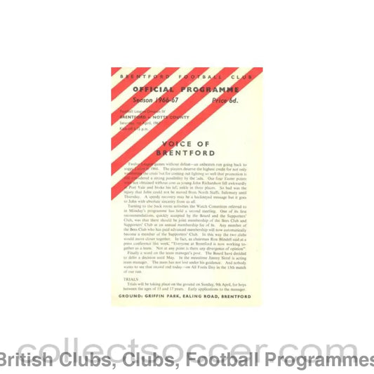 1967 - Brentford v Notts County official programme 01/04/1967 Football League