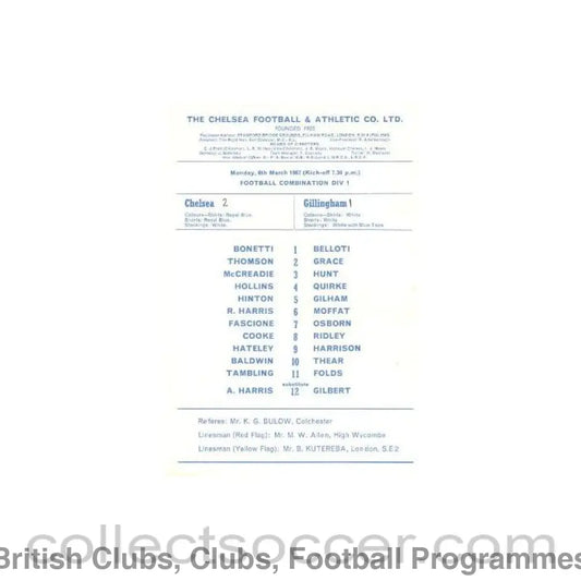 1967 - Chelsea v Gillingham official programme 06/03/1967