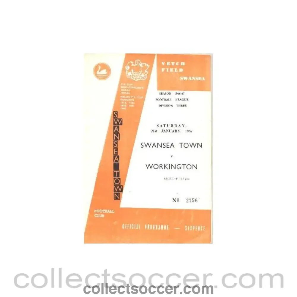 1967 - Swansea City v Workington official programme 21/01/1967 Football League - Collect Soccer