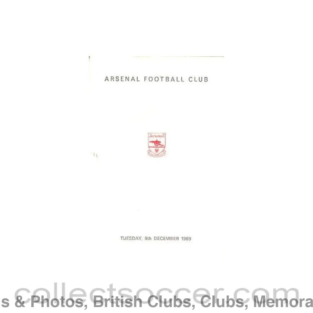 1969 - Arsenal - Dinner & Cabaret to The Honorary Stewards of Arsenal FC menu with ribbon 09/12/1969