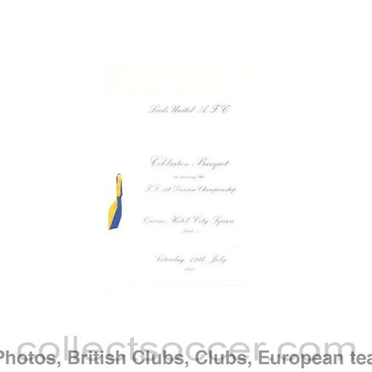 1969 Leeds United Celebration Banquet menu on winning the Football League 1st Division Championship 19/07/1969