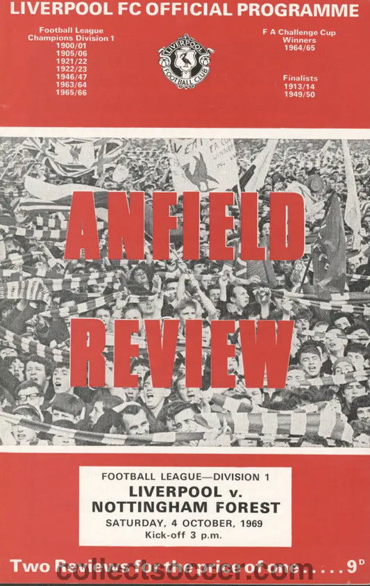 1969 Liverpool v Nottingham Forest Official Programme 4/10/1969
