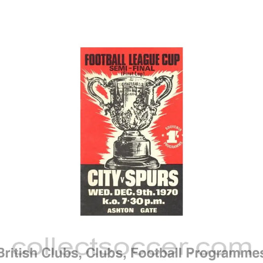 1970 League Cup Semi-Final 1st Leg Bristol City v Tottenham Hotspur official programme 09/12/1970