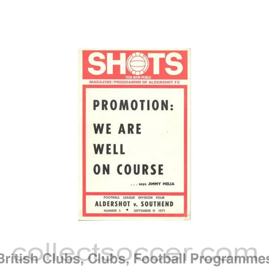 1971 - Aldershot Town v Southend official programme 11/09/1971 Football League